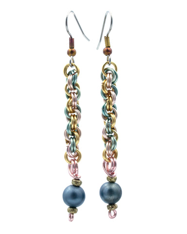 Grey Pearl Chain Maille Earrings