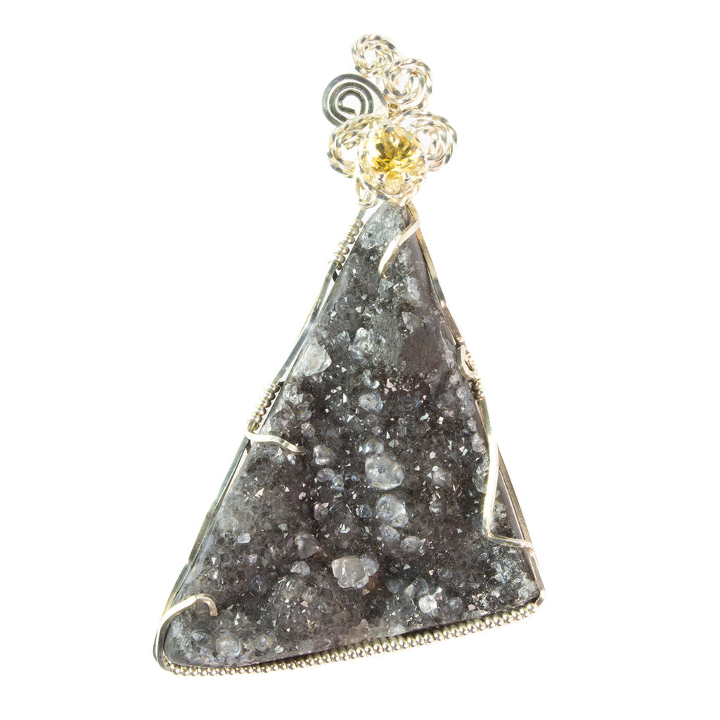 Black Geode Drusy with Citrine