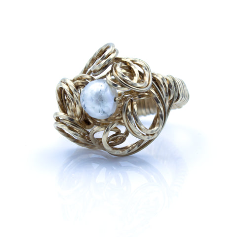 Faceted White Pearl Ring